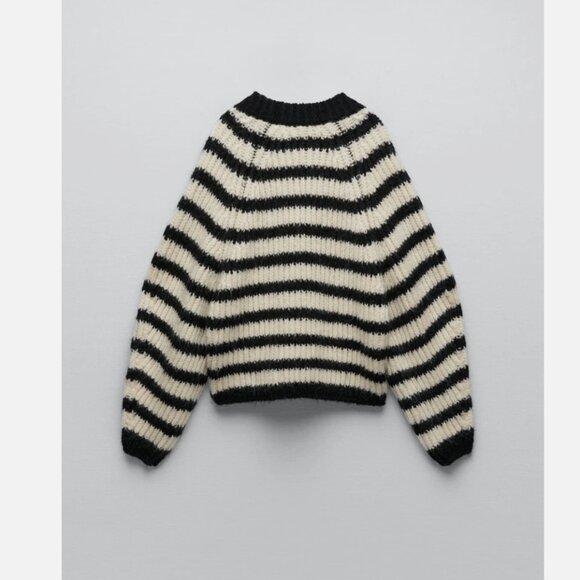 Zara STRIPED OVERSIZE KNIT CARDIGAN striped - Picture 2 of 4